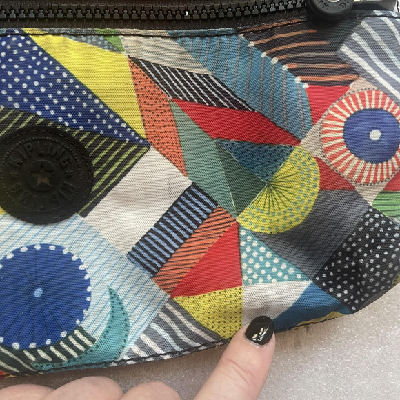 Kipling Crossbody Bag Multi Geometric Nylon Zip Pockets Monkey Keychain HB6141 - Picture 6 of 15